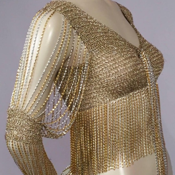 Hand Crocheted Lurex and Metal Chain Cardigan Tina Turner 1970 - Picture 5 of 8